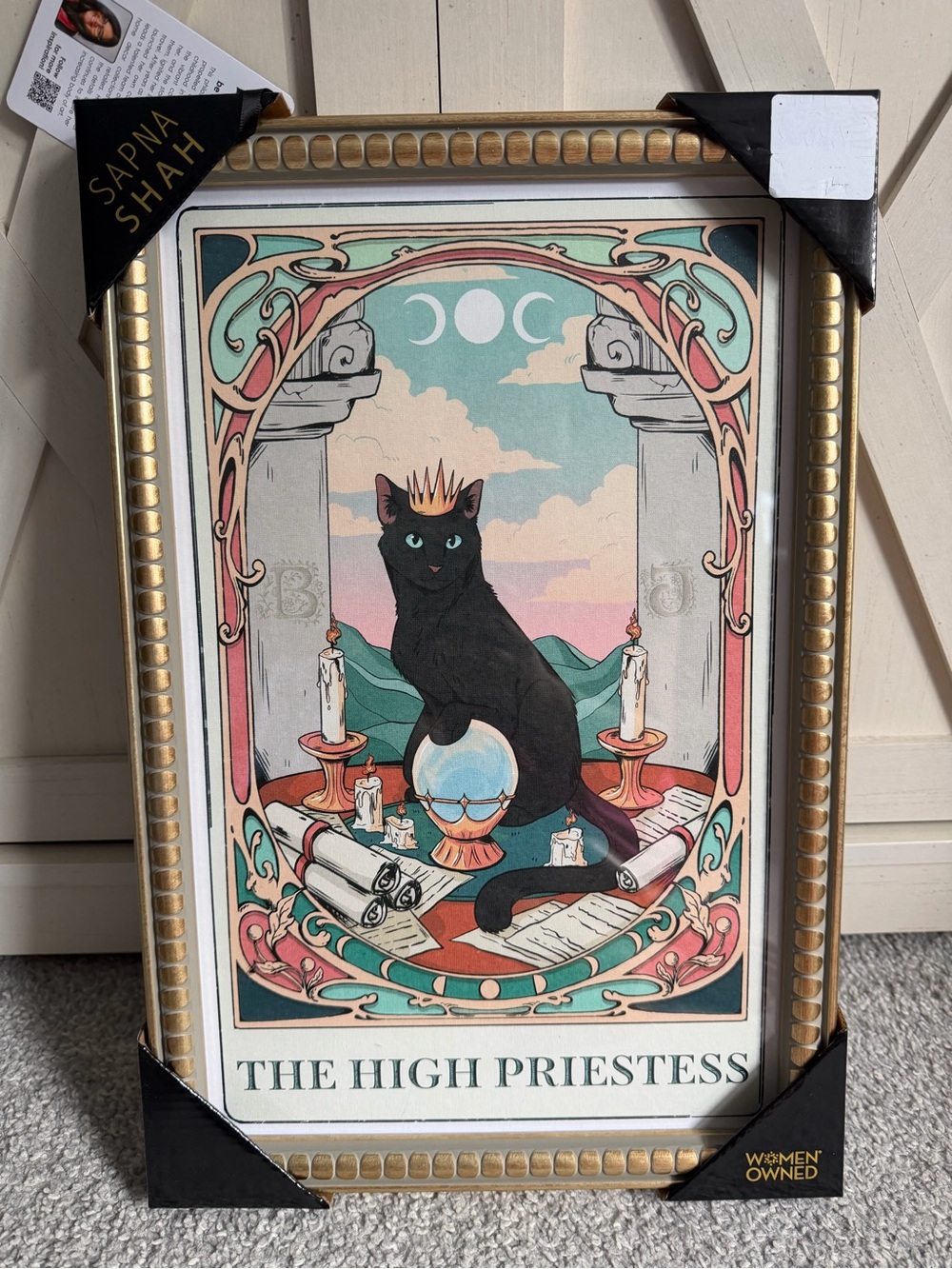 Sapna Shah THE HIGH PRIESTESS Cat Celestial Astrology Boho Hippie Framed Art